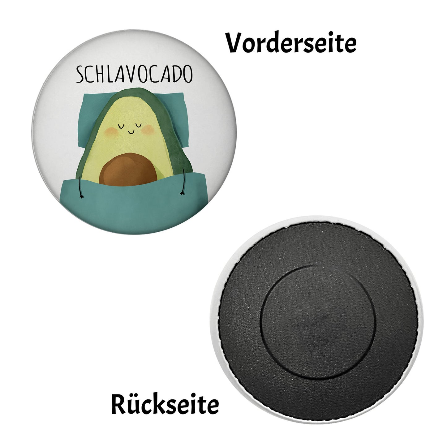 Schlafende Avocado Magnet rund mit Spruch Schlavocado