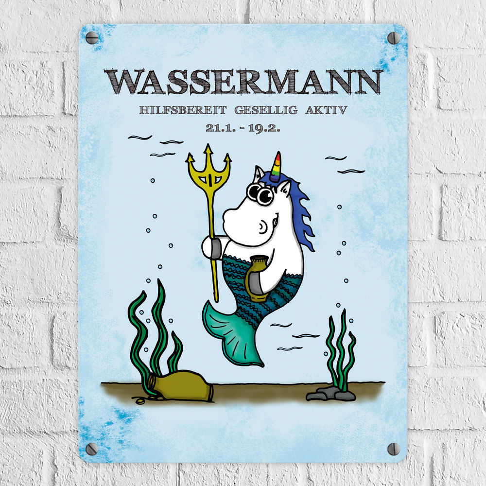 Honeycorns Sternzeichen Wassermann Einhorn Metallschild