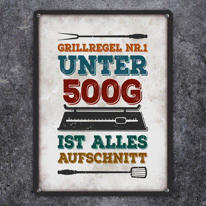 Metallschild XL mit Spruch: Grillregen Nr.1 Unter 500g ...