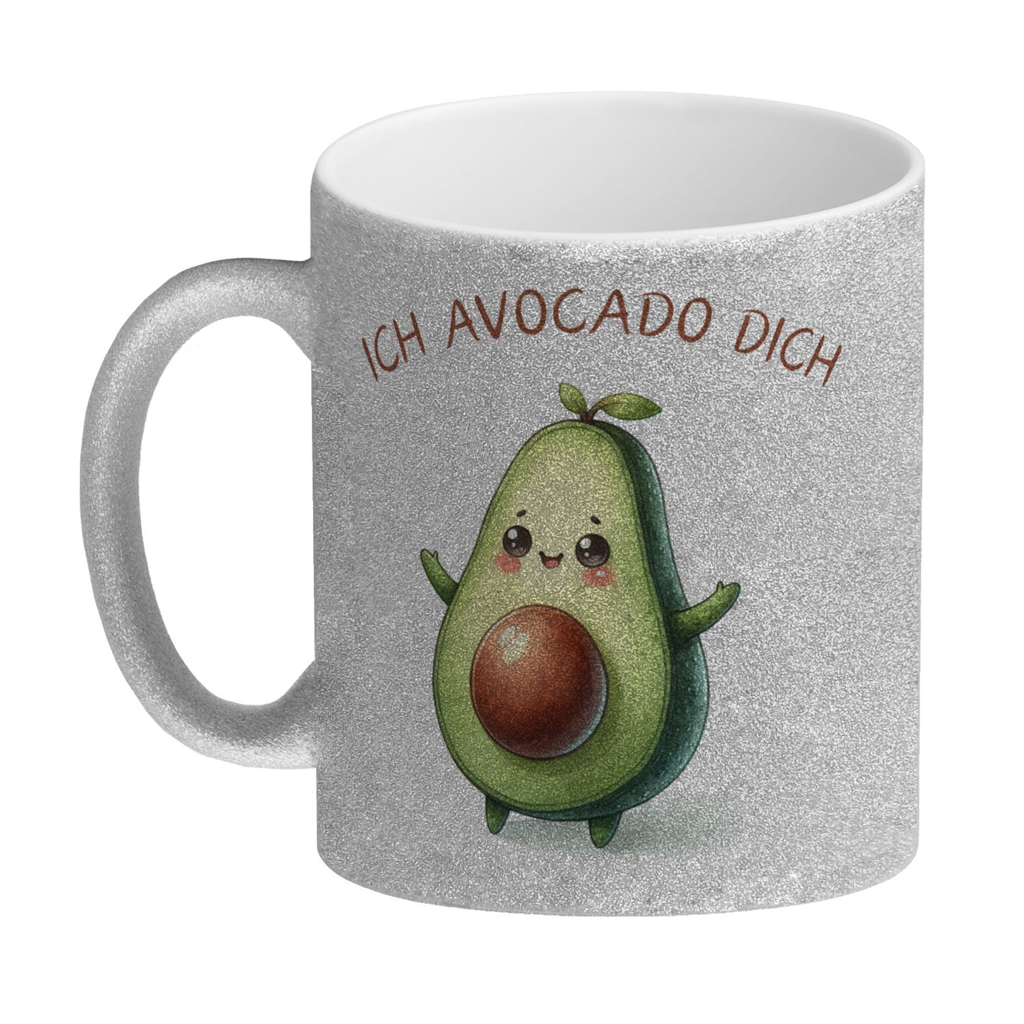 Avocado Glitzer-Kaffeebecher mit Spruch Ich Avocado dich