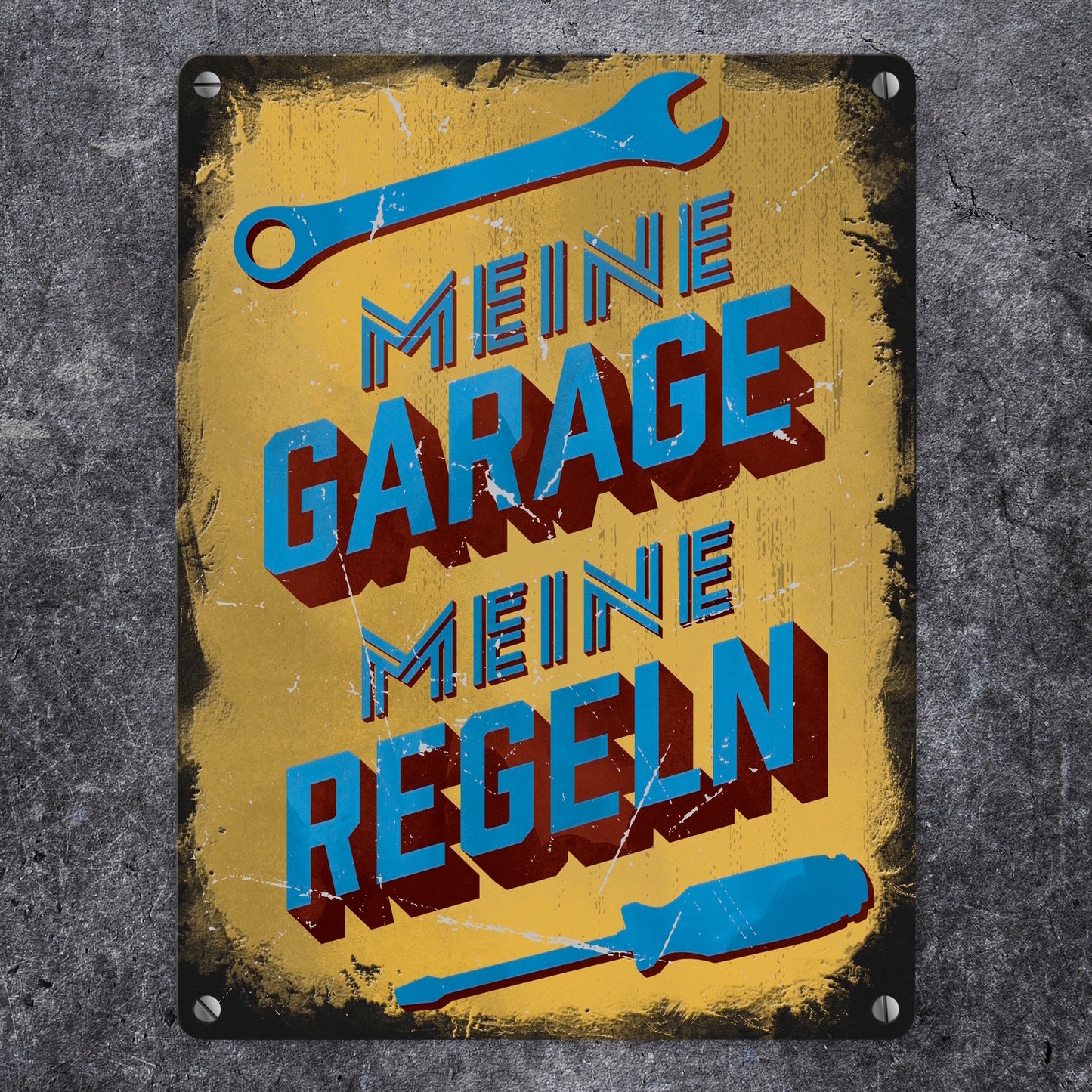 Meine Garage meine Regeln Metallschild in 15x20 cm im Used-Look