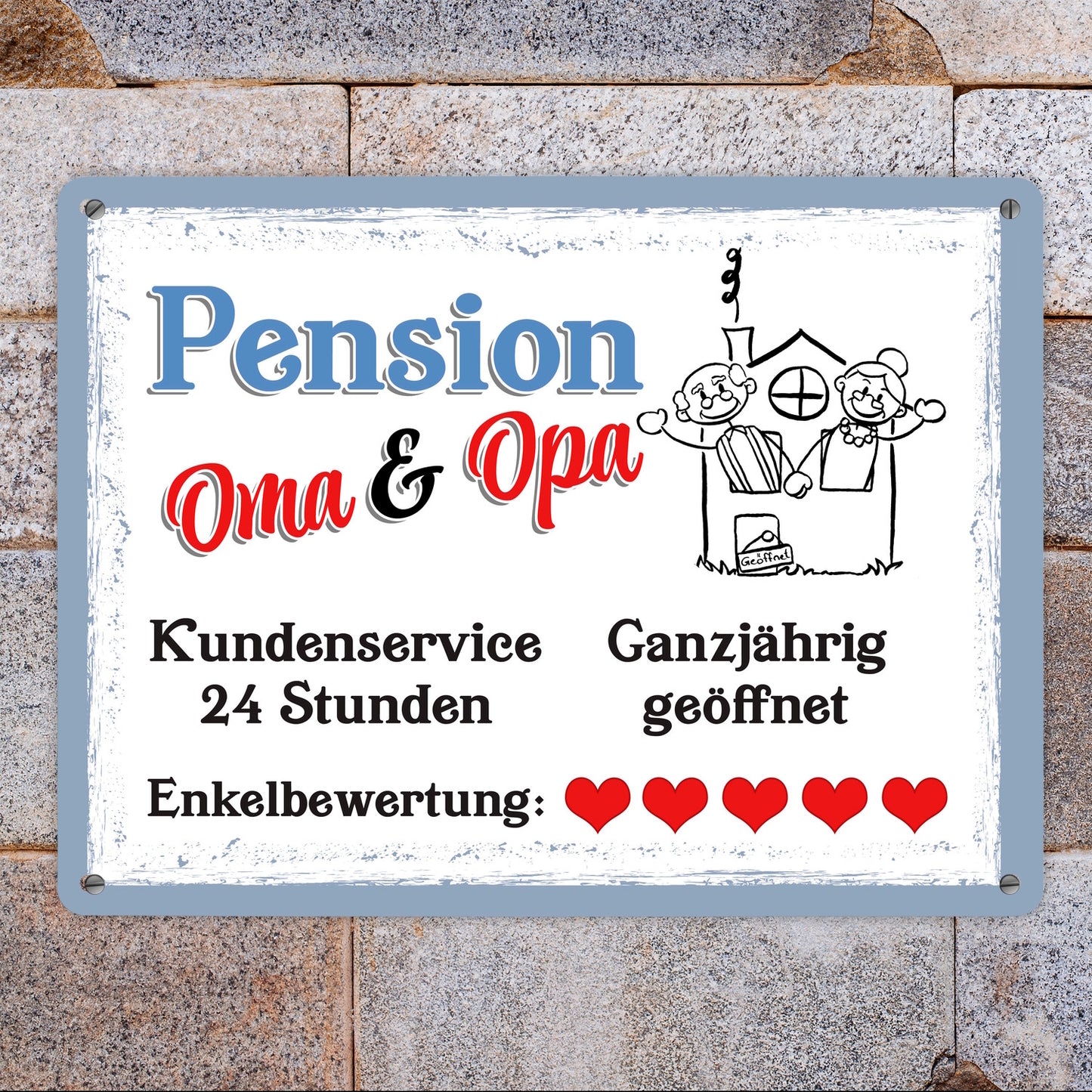 Pension Oma und Opa Metallschild XL in 21x28 cm