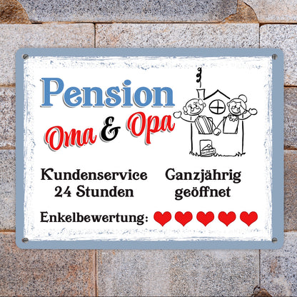 Pension Oma und Opa Metallschild XL in 21x28 cm