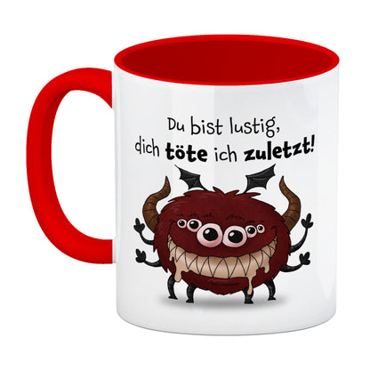 Freches Monster in dunkelrot Kaffeebecher in rot mit lustigem Spruch