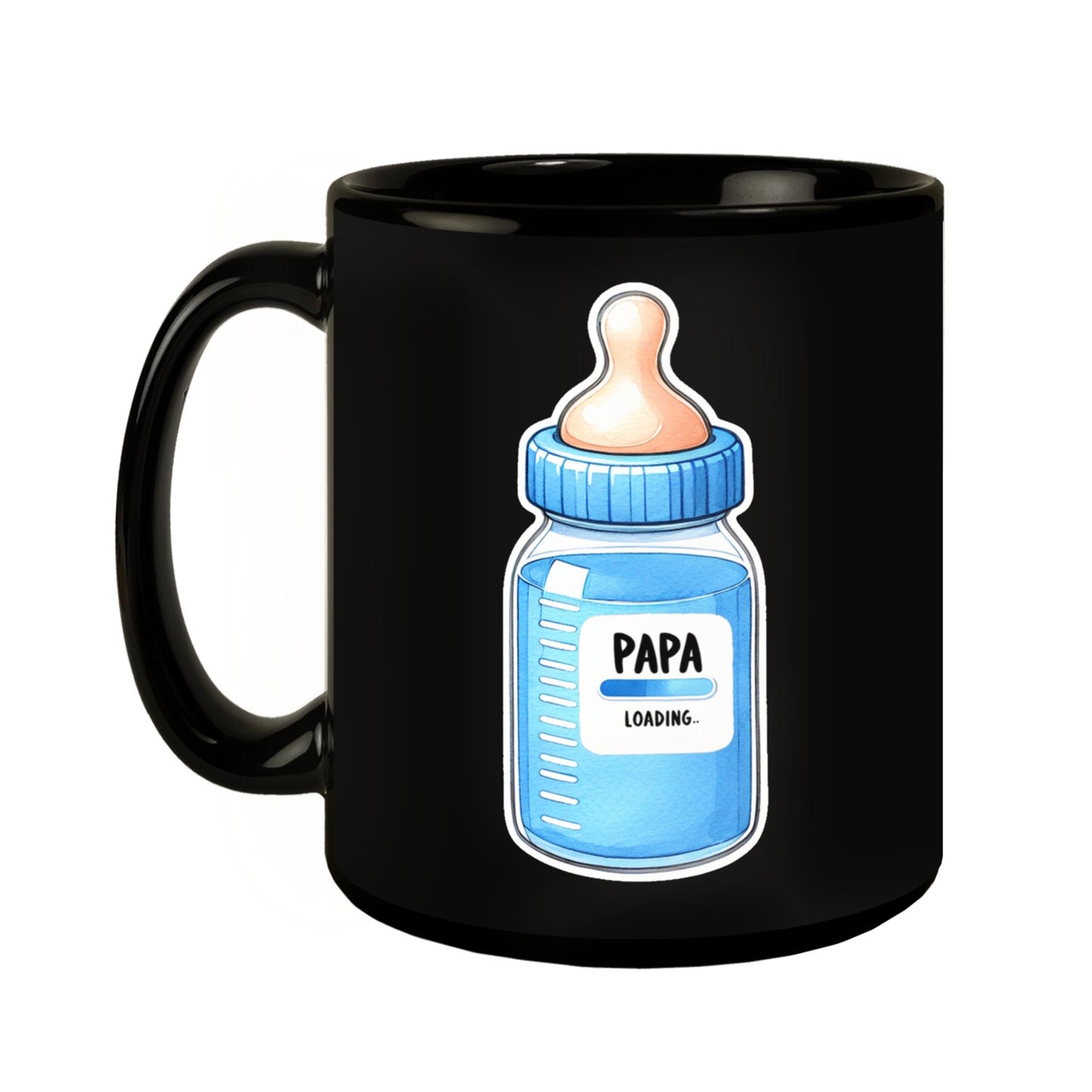 Werdender Papa Babyflasche Tasse in Schwarz mit Spruch Papa Loading