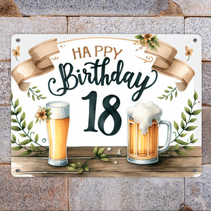 Happy Birthday 18 Bier Metallschild XL in 21x28 cm