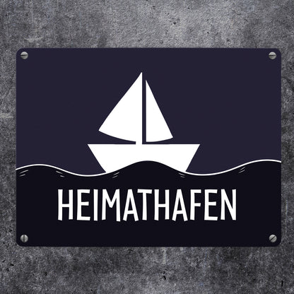 Heimathafen Metallschild mit Segelschiff