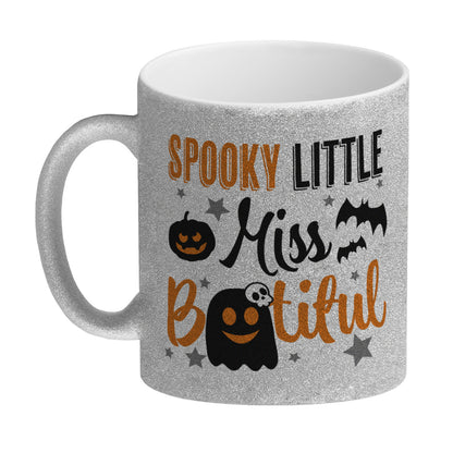 Geister Glitzer-Kaffeebecher mit Spruch- Spooky little Miss Bootiful