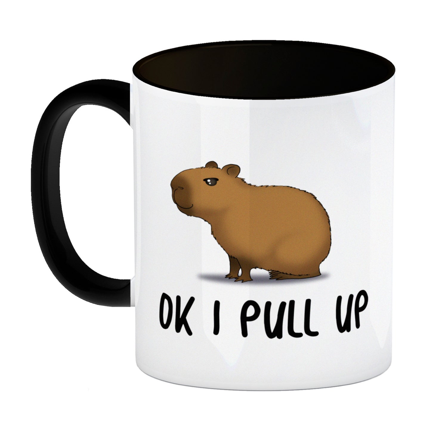 Ok I pull up normales Capybara Meme Kaffeebecher in schwarz