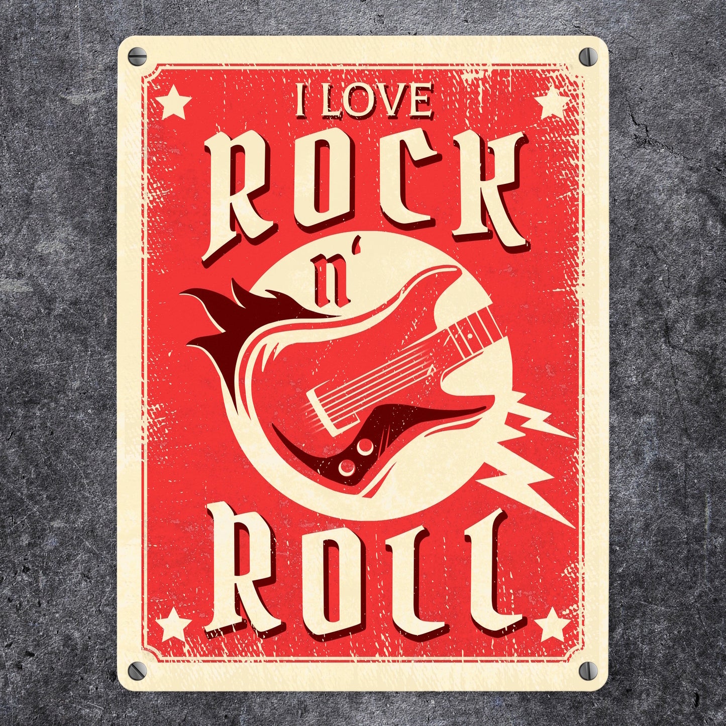 I Love Rock 'n' Roll Metallschild in 15x20 cm mit Gitarre