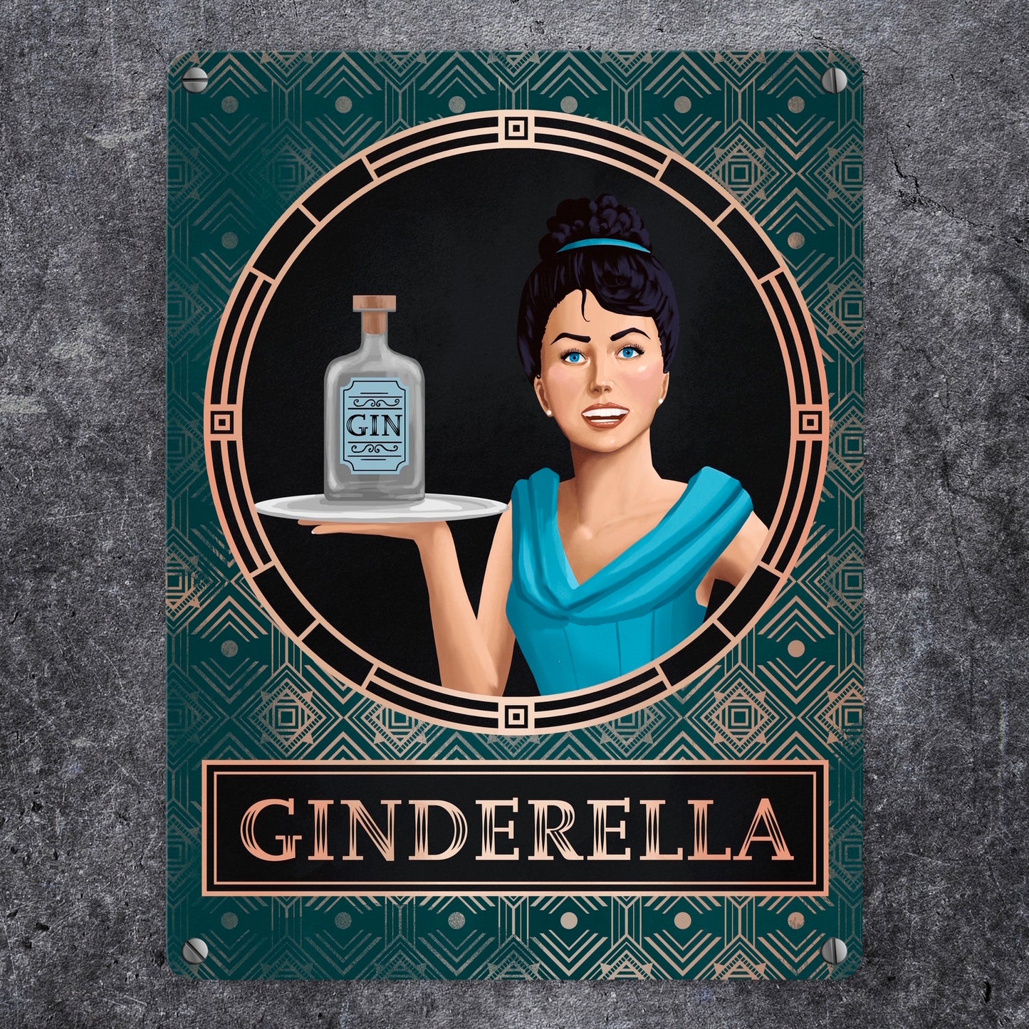 Ginderella Gin Metallschild in 15x20 cm für Gin-Liebhaber