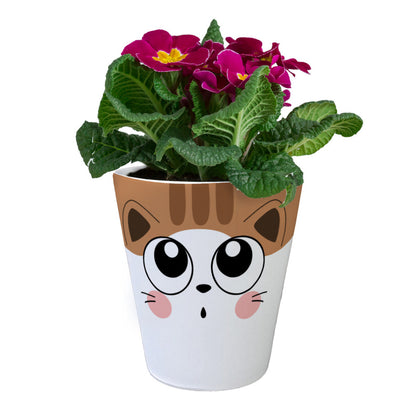 Katzen Blumentopf mit brauner Katze