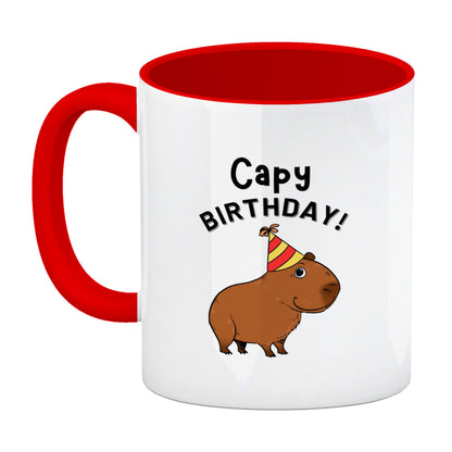 Capy Birthday Kaffeebecher in rot mit niedlichem Capybara