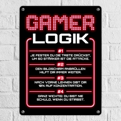 Gamer Logik Metallschild in 15x20 cm in rot