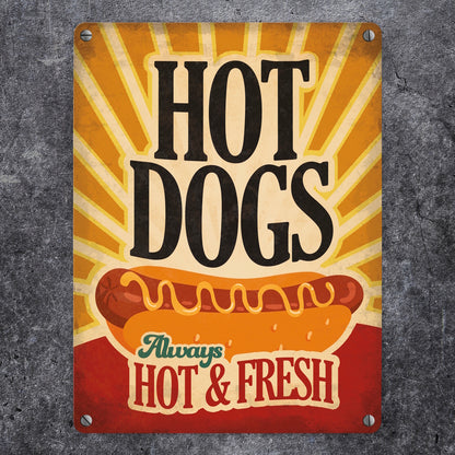 Metallschild mit American Diner Classics - Hot Dogs Motiv