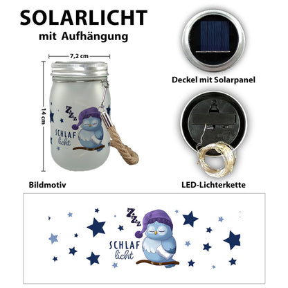 Schlafende Eule Solarlicht mit Spruch Schlaflicht