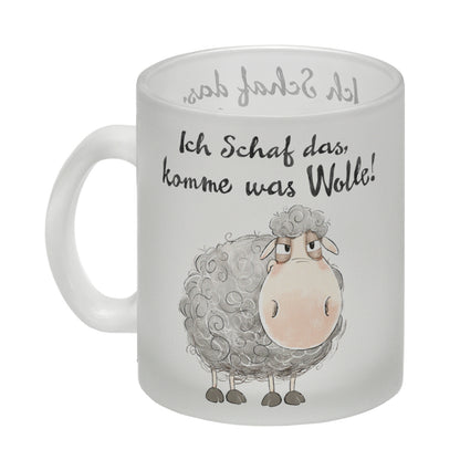 Schaf Glas Tasse mit Spruch Ich Schaf das komme was Wolle