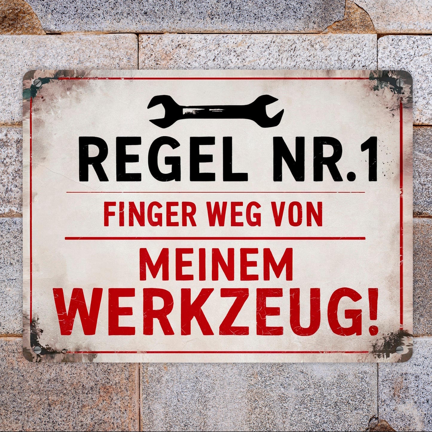 Regel Nr. 1 - Finger weg von meinem Werkzeug Metallschild XL in 21x28 cm