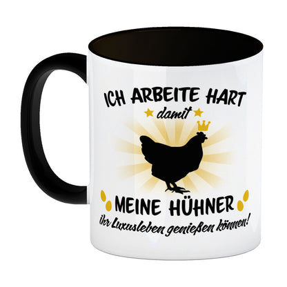 Ich arbeite hart für das Luxusleben meiner Hühner Haustier Kaffeebecher Schwarz