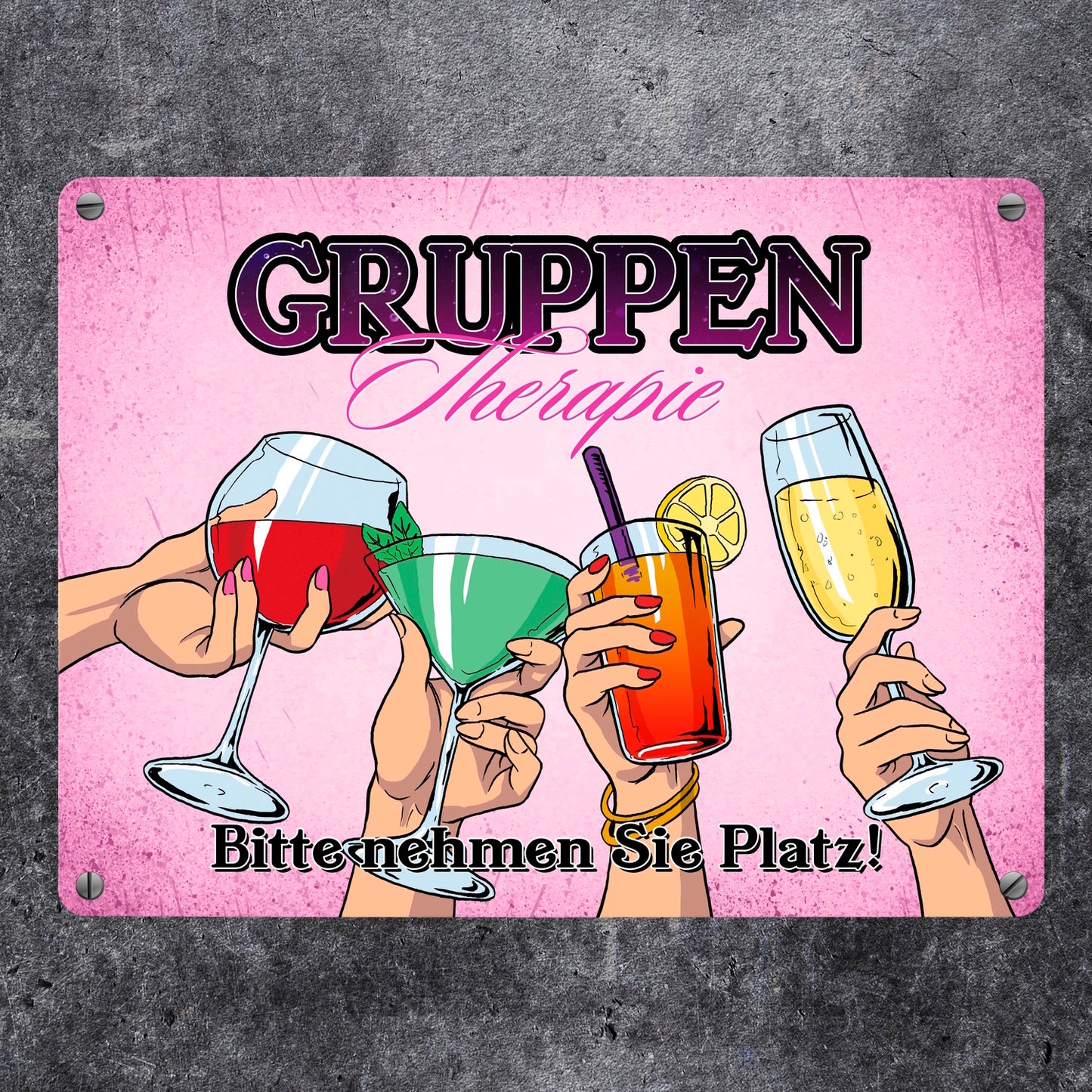 Gruppentherapie für Frauen Metallschild in 15x20 cm im trendigen Retrolook