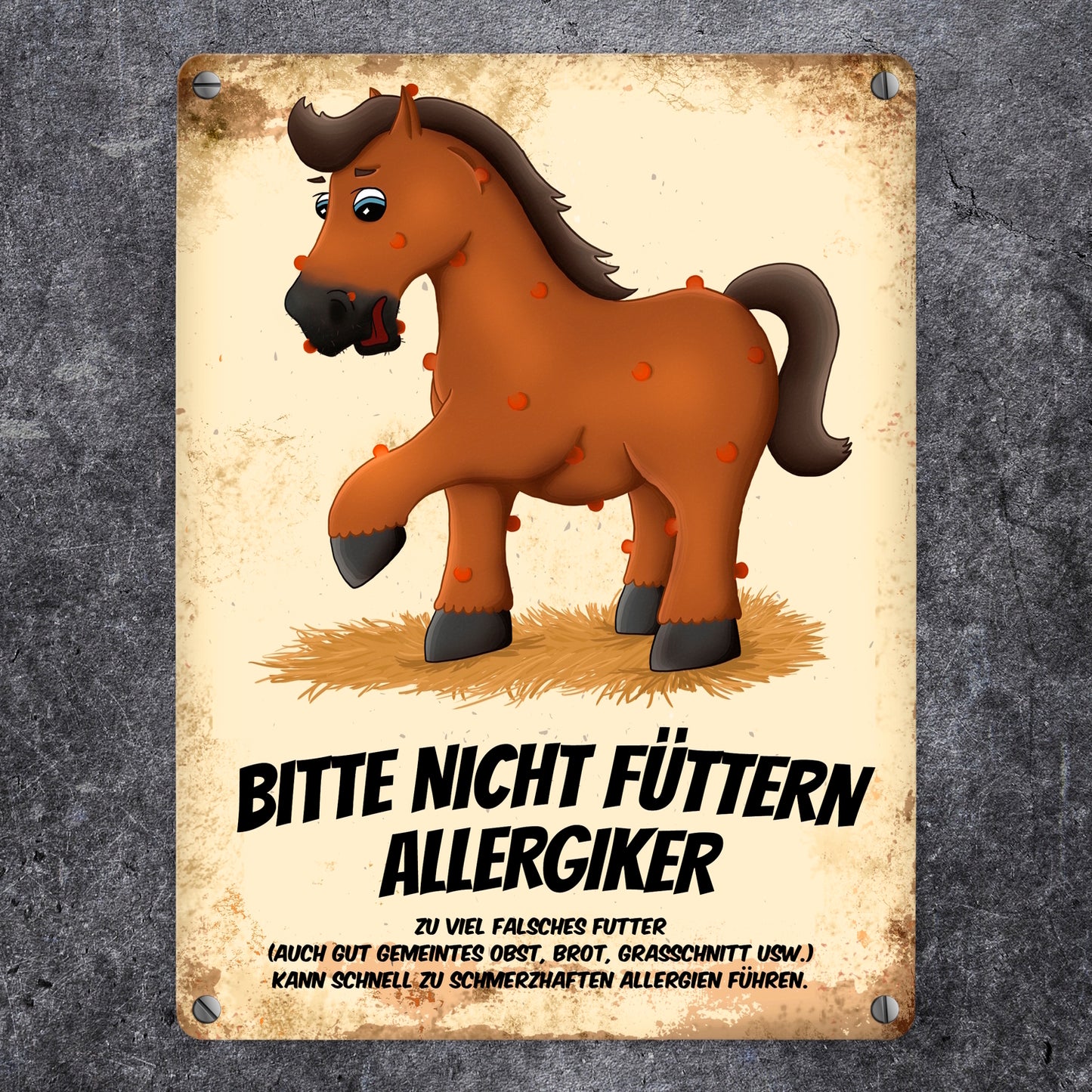 Metallschild mit Pferde Motiv und Spruch: Bitte nicht füttern - Allergiker