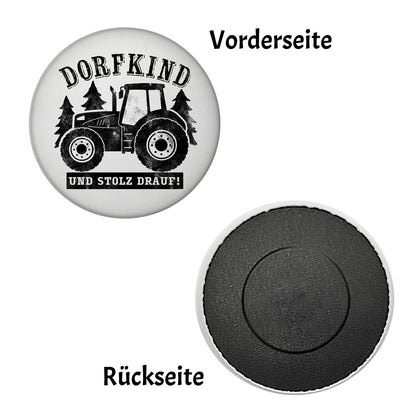 Dorfkind Trecker Magnet rund rund mit Spruch Dorfkind und stolz drauf