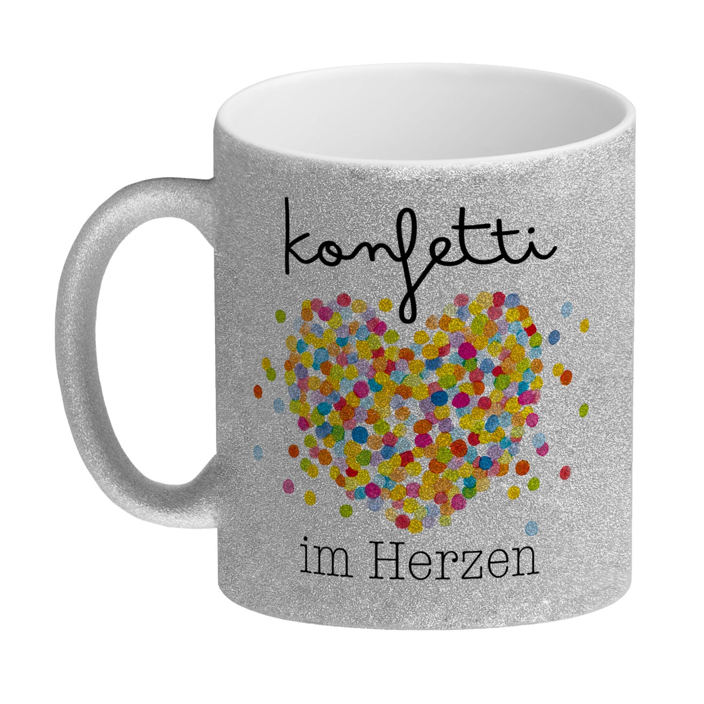 Konfetti im Herzen Karneval Geschenk Glitzer-Kaffeebecher