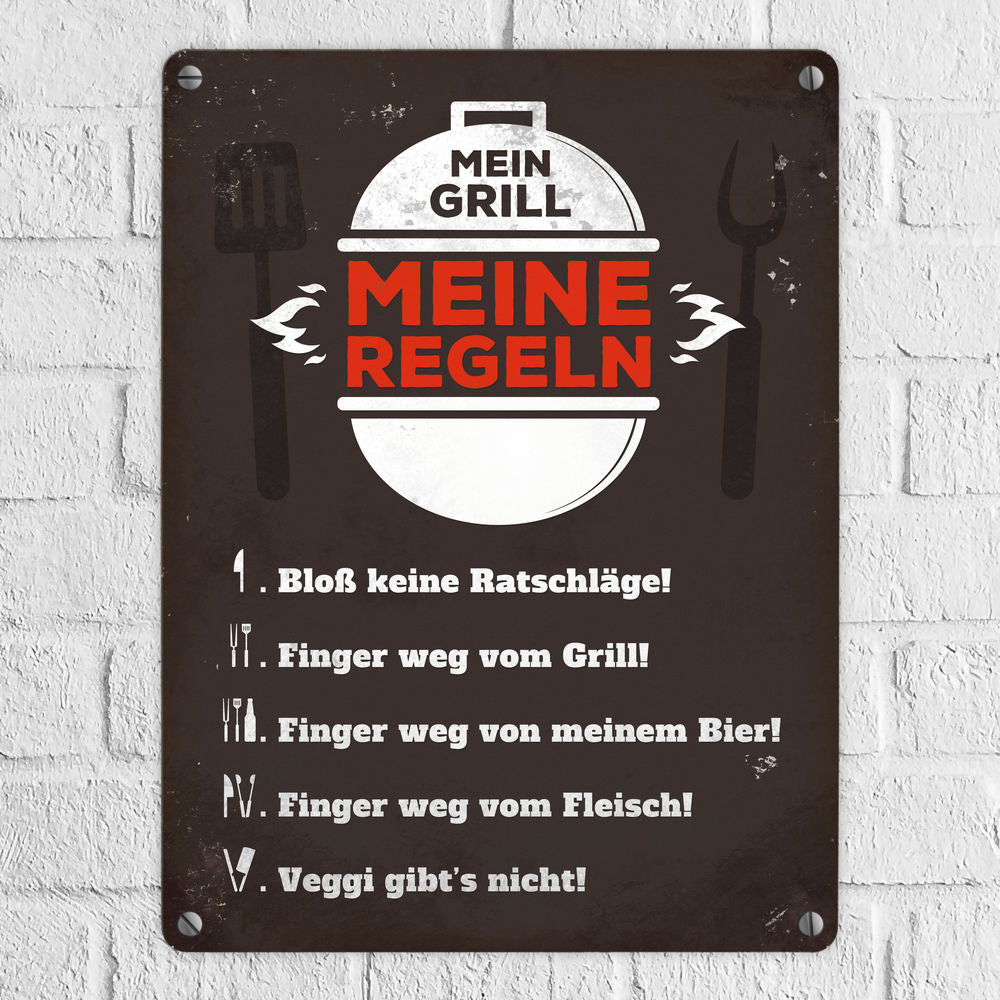 Mein Grill meine Regeln Blechschild in 15x20 cm