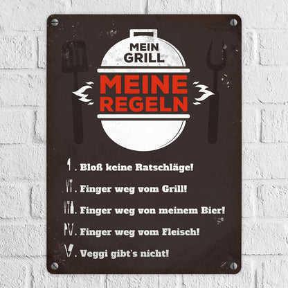 Mein Grill meine Regeln Blechschild in 15x20 cm