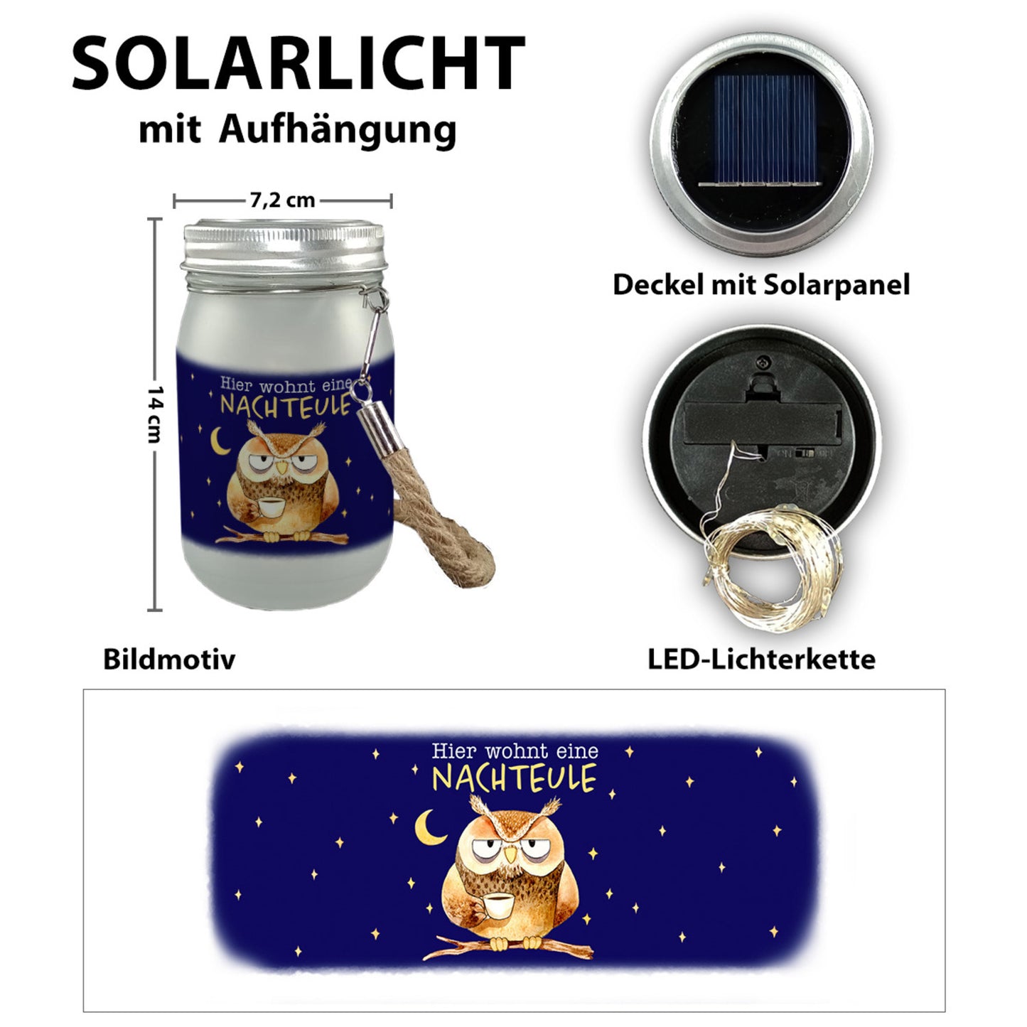 Eule Solarlicht mit Spruch Hier wohnt eine Nachteule