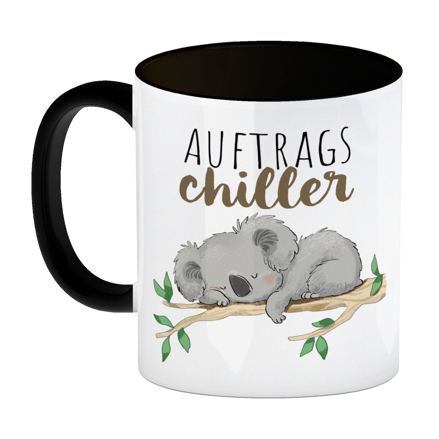 Koala Kaffeebecher in schwarz mit Spruch Auftragschiller