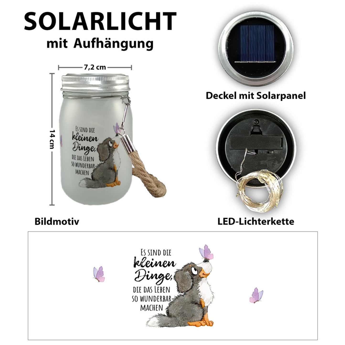 Hund Solarlicht mit Spruch Die kleinen Dinge machen das Leben so wunderbar