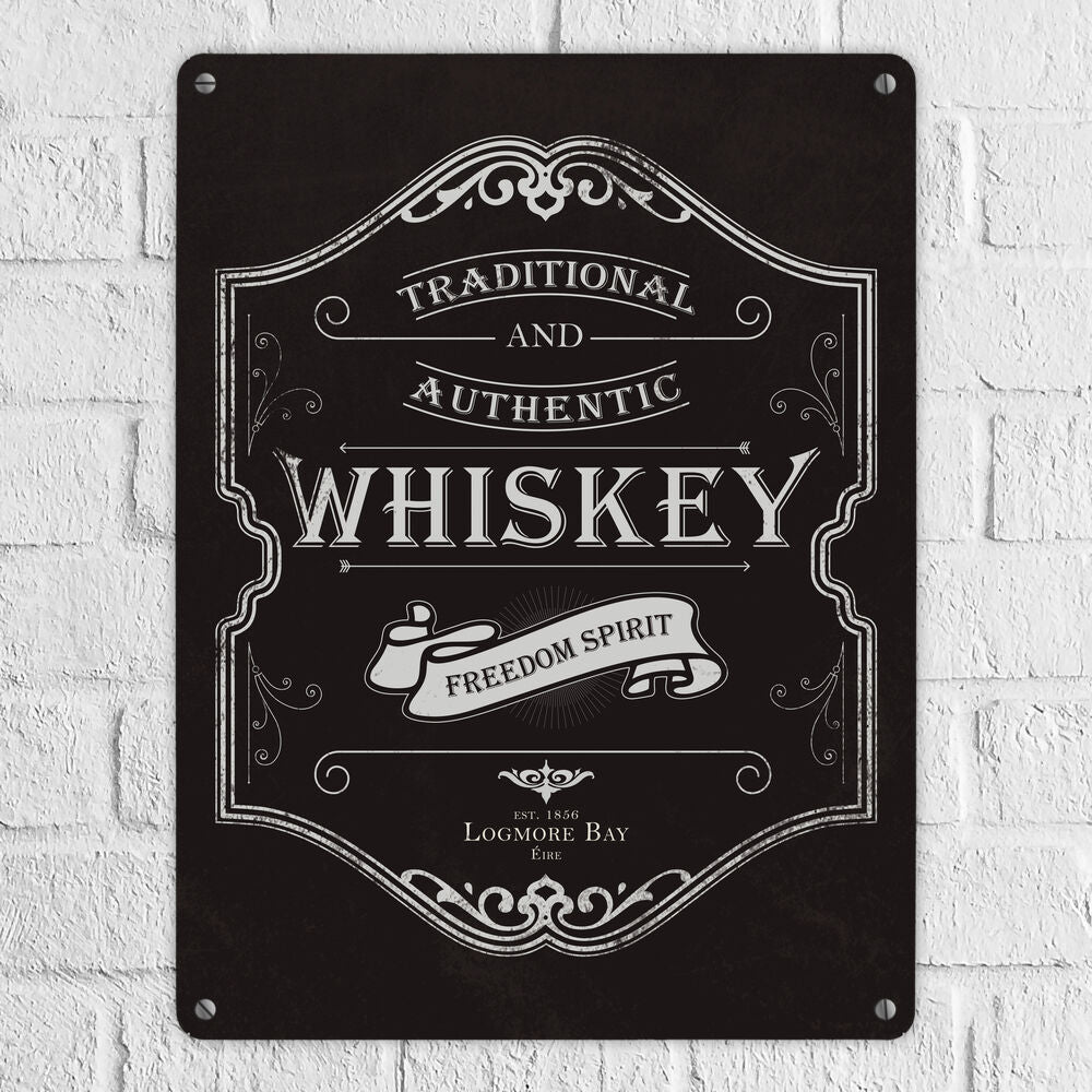 Metallschild XL mit Spruch: Whiskey Logo