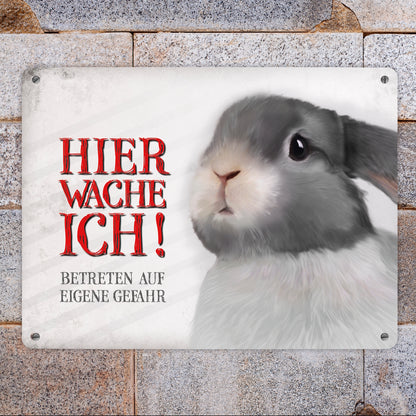 Metallschild XL mit Hase Motiv und Spruch: Betreten auf eigene Gefahr ...