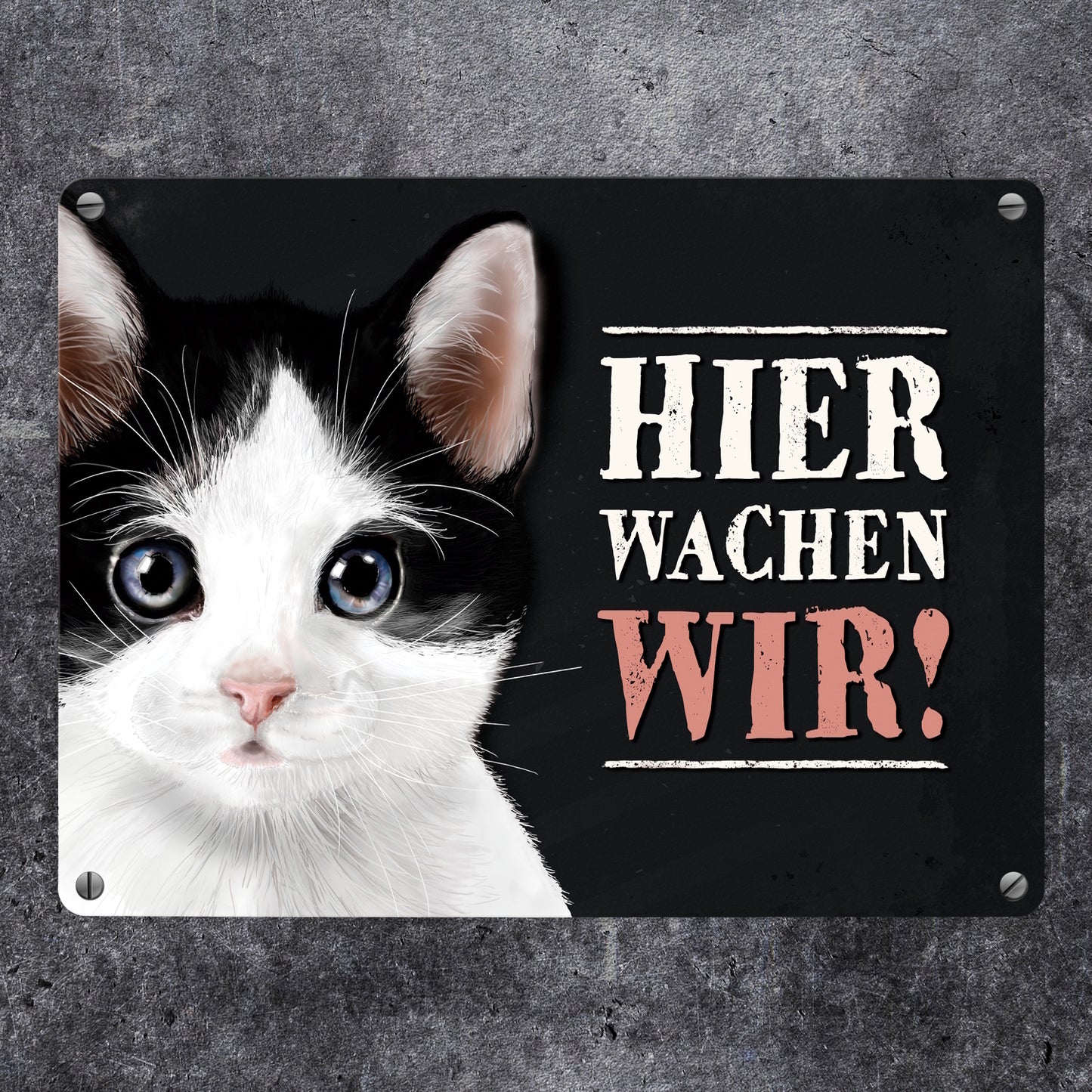 Hier wachen wir! Katzen Metallschild