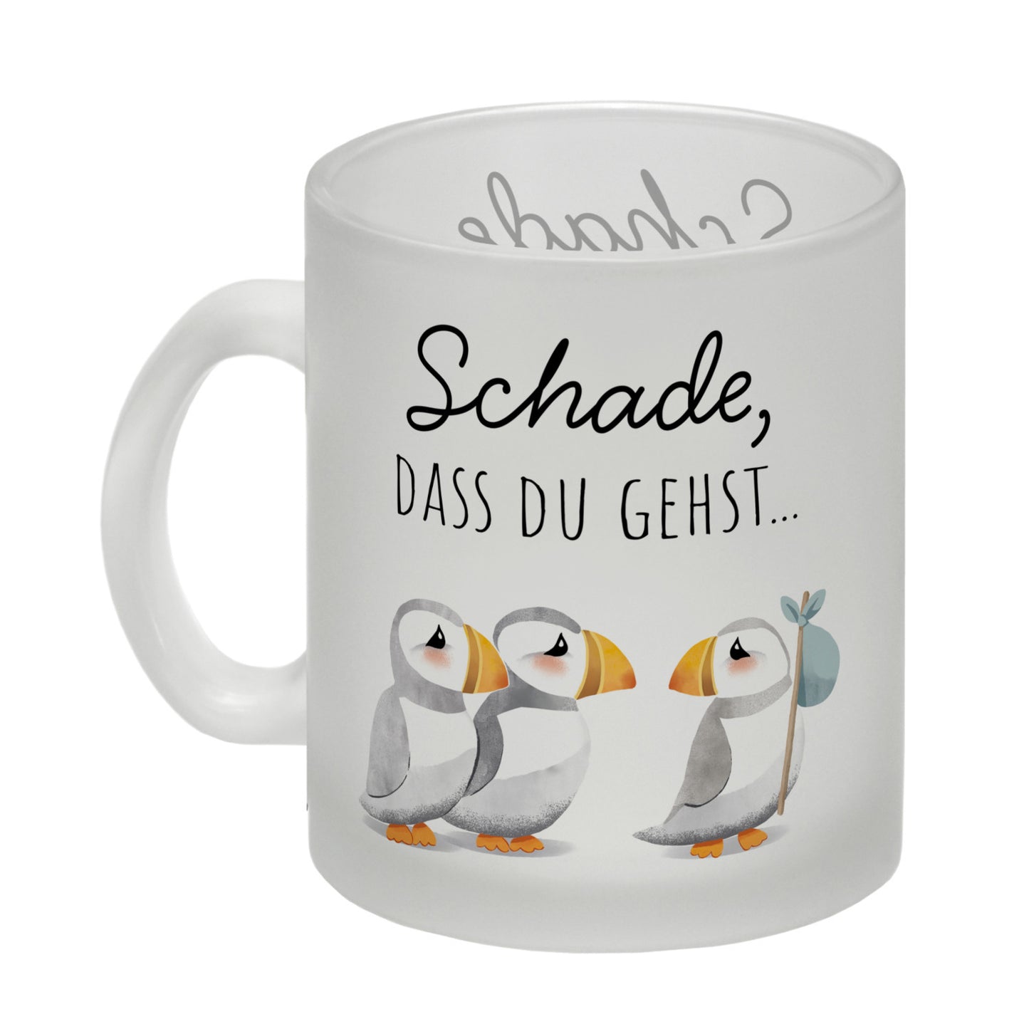 Schade, dass du gehst Papageitaucher Glas Tasse Abschied Kollege