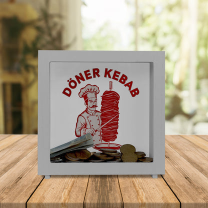 Döner Kebab Logo Trinkgeld Rahmen Spardose aus Holz