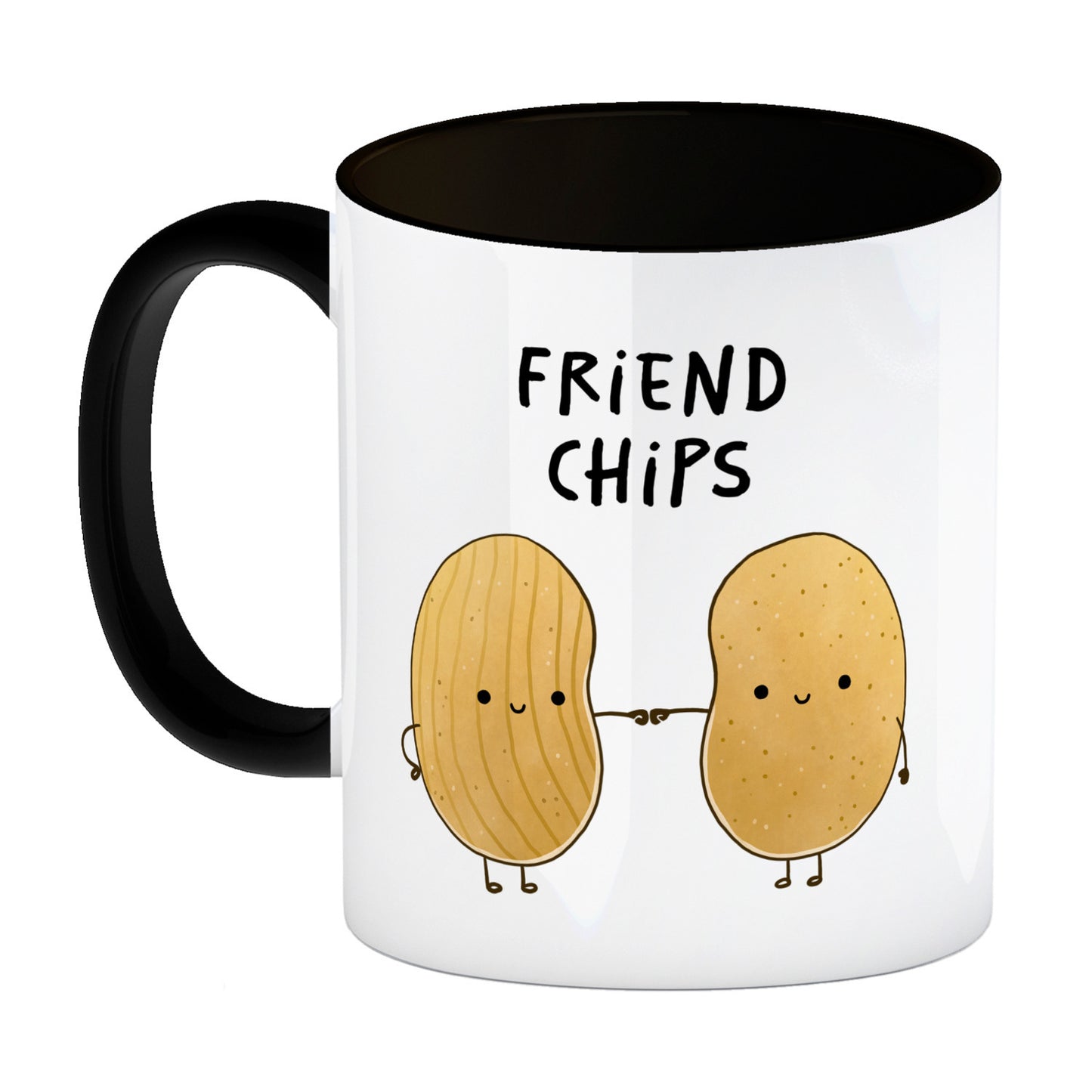 Chips Freundschaft Kaffeebecher in schwarz mit Spruch Friendchips