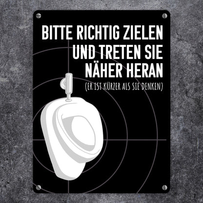 Bitte richtig zielen… Toilette Urinal Metallschild in 15x20 cm mit Fadenkreuz