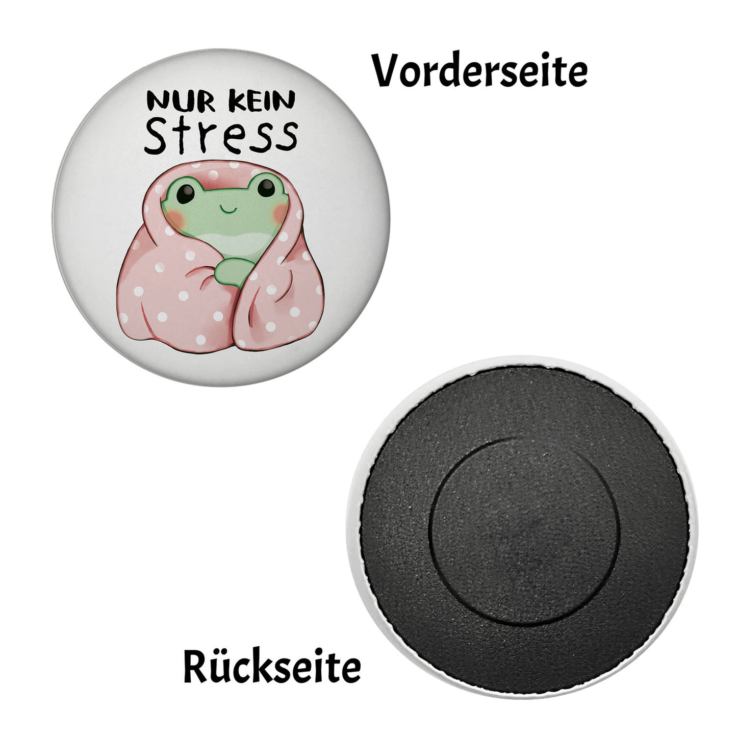 Frosch in rosa Decke Magnet rund rund mit Spruch Nur kein Stress