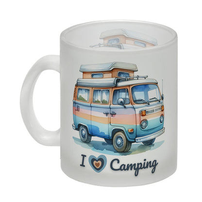 Campervan Glas Tasse mit Spruch I love Camping