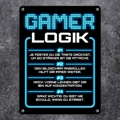 Gamer Logik Metallschild in 15x20 cm in blau