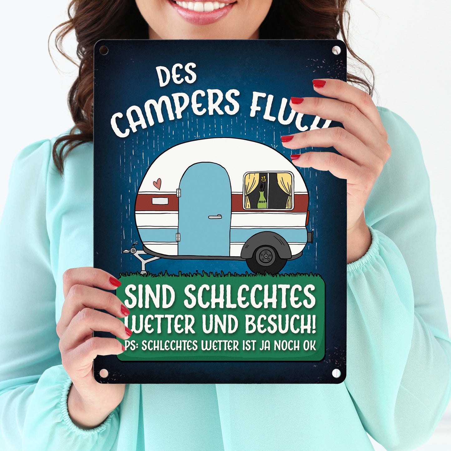 Des Campers Fluch Metallschild mit Wohnwagen Motiv