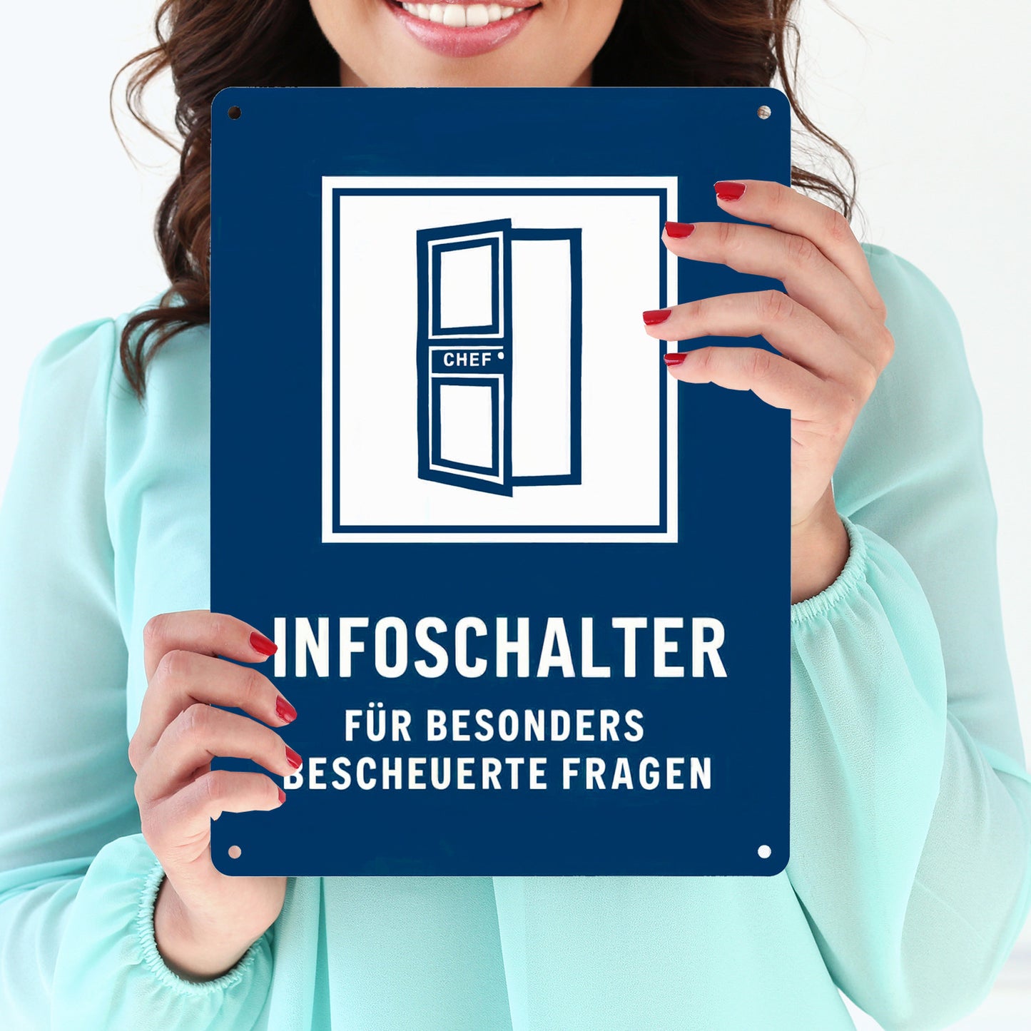 Infoschalter für bescheuerte Fragen Chef - Metallschild XL in 21x28 cm