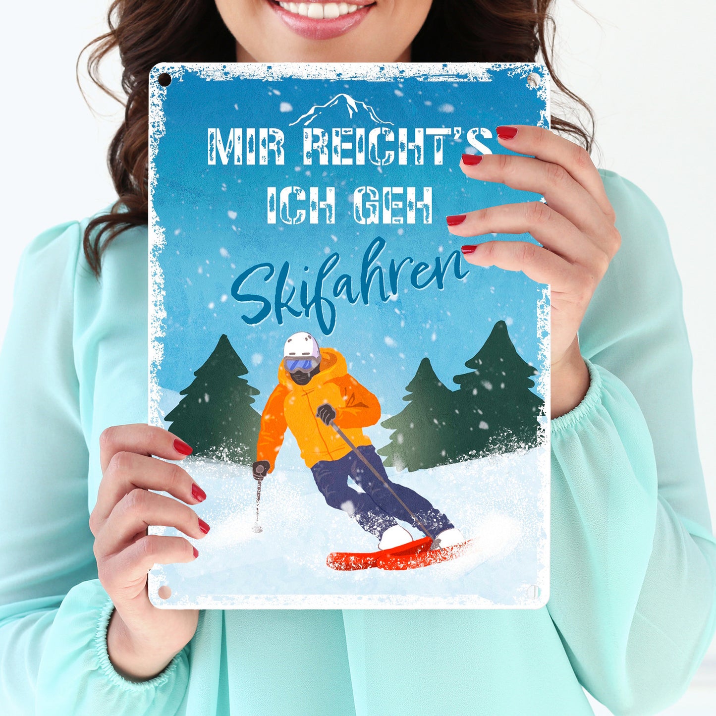 Mir reicht's ich geh Skifahren Metallschild in 15x20 cm mit Skifahrer-Motiv