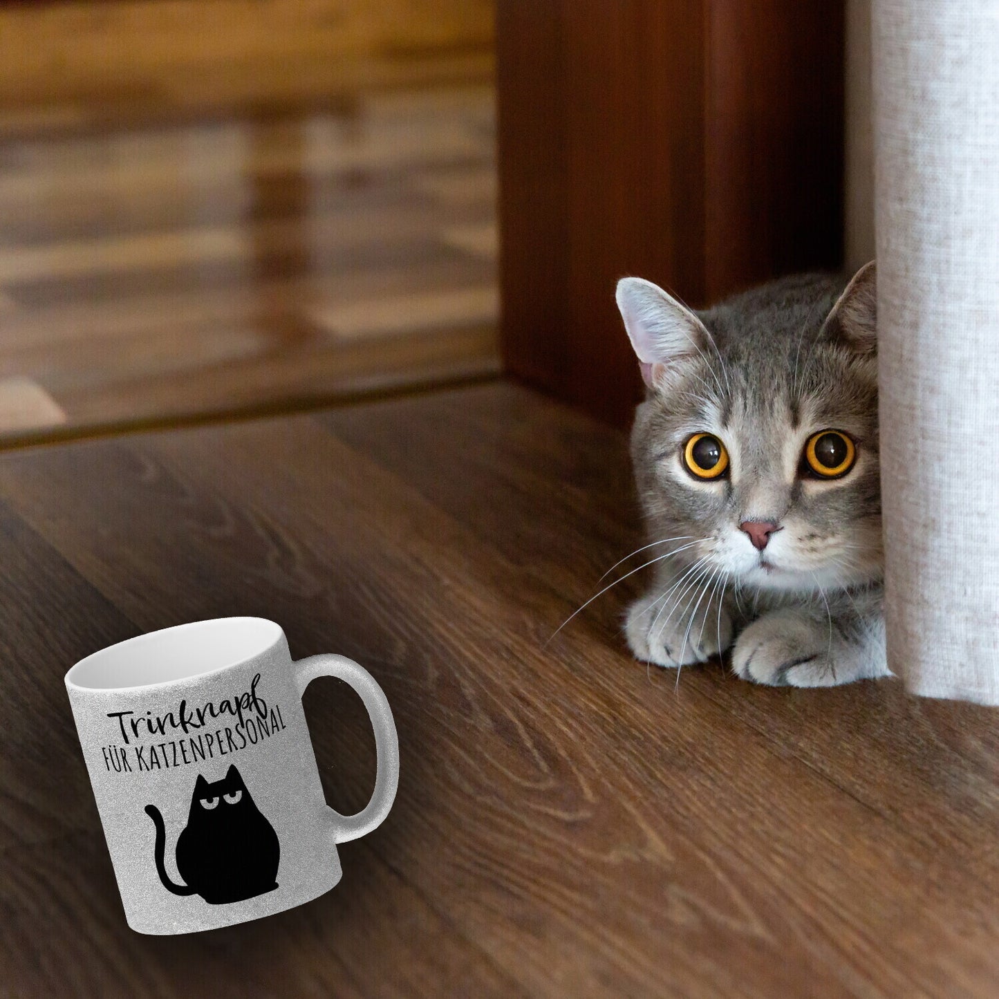 Katze Glitzer-Kaffeebecher mit Spruch Trinknapf für Katzenbesitzer