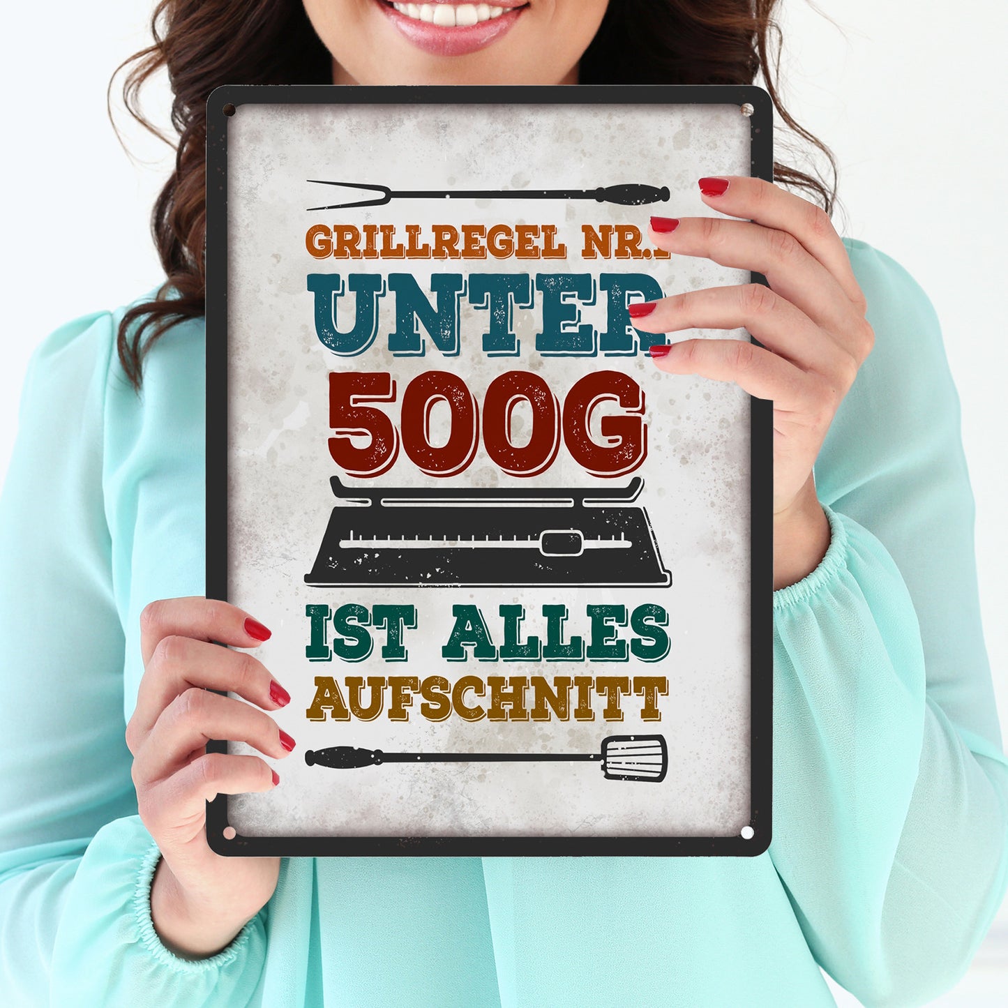 Metallschild XL mit Spruch: Grillregen Nr.1 Unter 500g ...