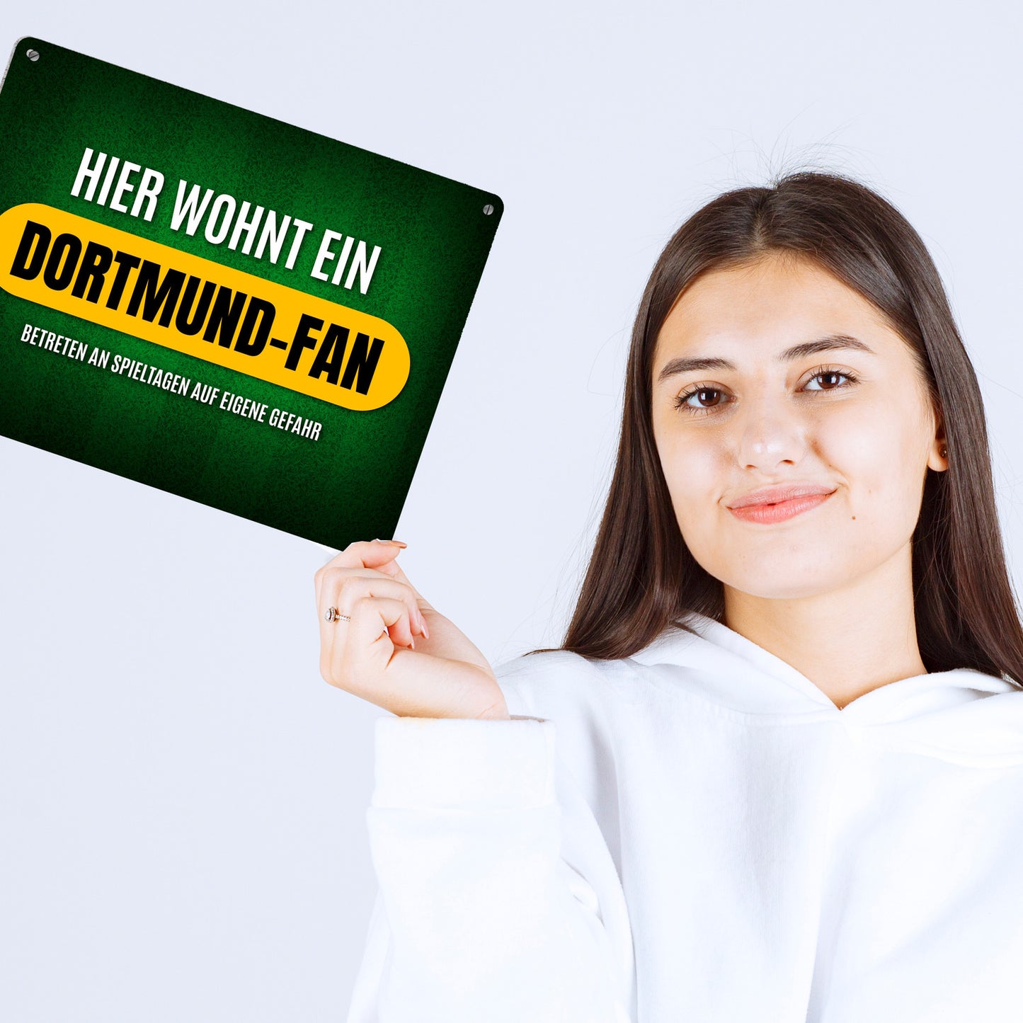 Metallschild XL mit Spruch: Hier wohnt ein Dortmund-Fan