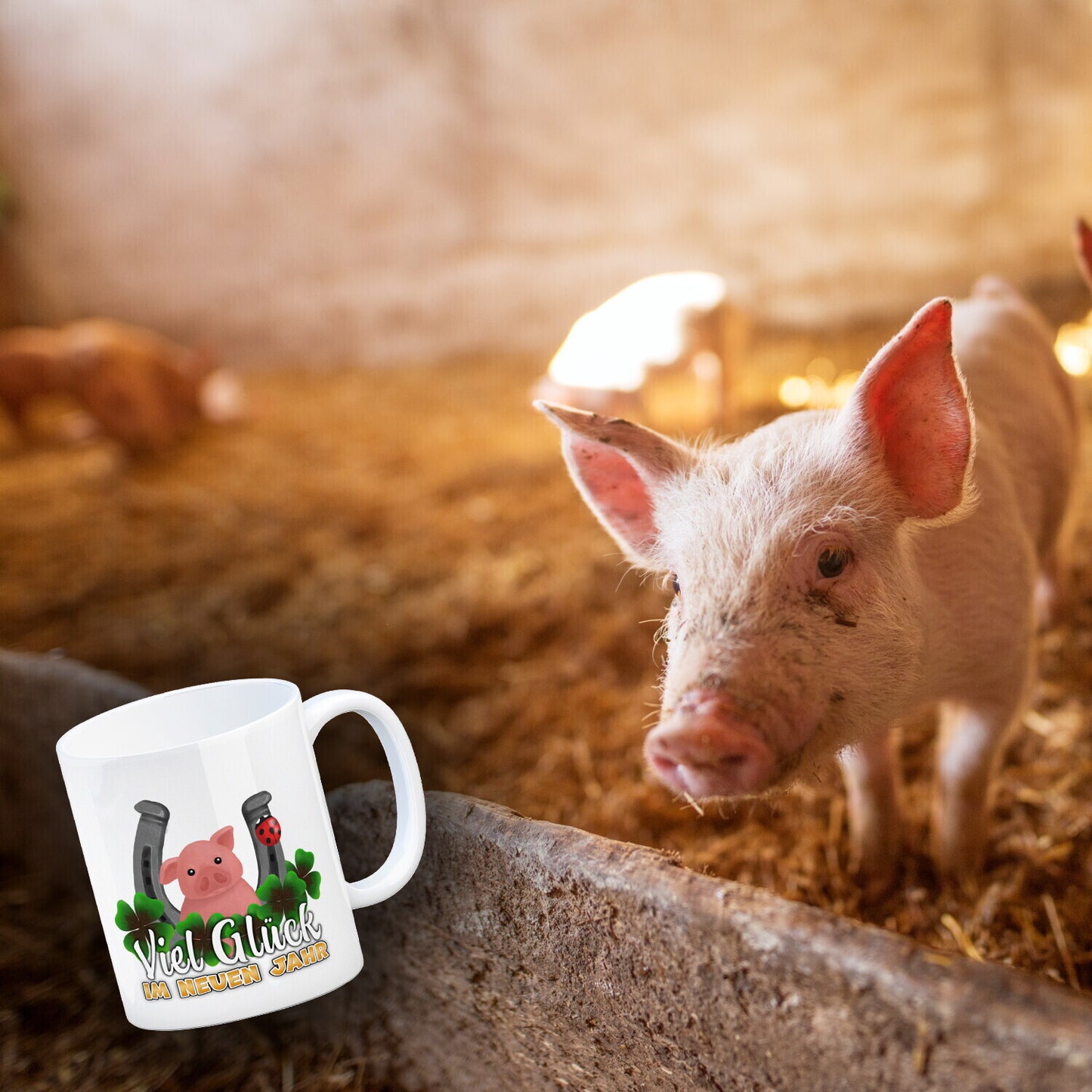 Viel Glück im neuen Jahr Kaffeebecher mit Glücksbringern