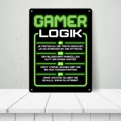 Gamer Logik Metallschild XL in 21x28 cm in grün